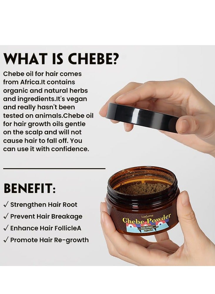 لوكس فيوم Chebe Hair er, Organic Hair Growth Products Made With Chebe Powder, Castor Oil, Shea er, For Split Ends Treatment, Nourishing Vegan Afro Hair Products Oil For All Hair Types (Powder Texture 30g) - Image 2