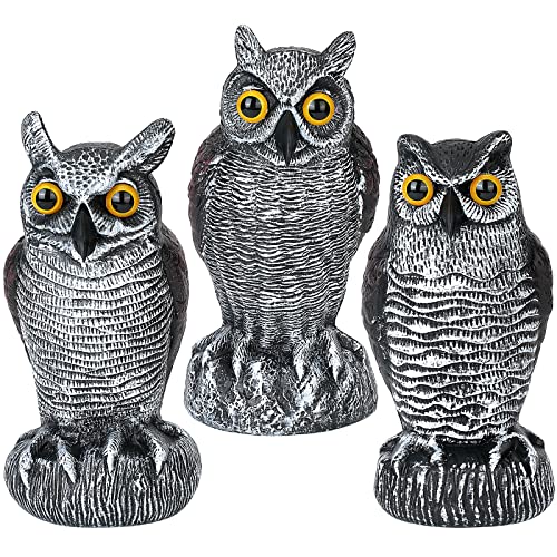 Ruolan 3-Pack Owl Decoys for Bird Deterrent - Weatherproof Bird Repellent Devices for Outdoor Use - Plastic Owls to Scare Birds Away and Control Garden Pests - Image 1