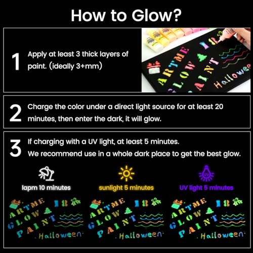 ARTME Glow in The Dark Paint, 18 Bright Colors 22ml/0.75oz Blacklight Paint Set, Neon Craft Paints, Glow Fluorescent Acrylic Paints Perfect for DIY projects, Halloween and Christmas Decorations - Image 5
