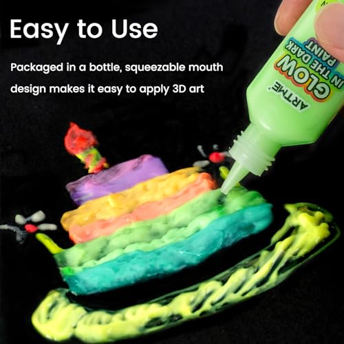 ARTME Glow in The Dark Paint, 18 Bright Colors 22ml/0.75oz Blacklight Paint Set, Neon Craft Paints, Glow Fluorescent Acrylic Paints Perfect for DIY projects, Halloween and Christmas Decorations - Image 4