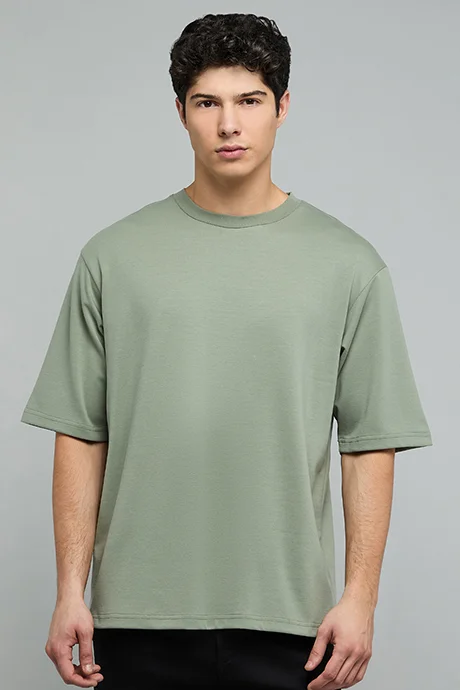 أر أند بي Solid T-Shirt with Crew Neck and Short Sleeves