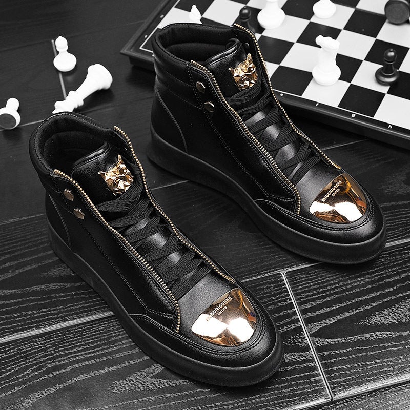 High-Top Shoes Men'S 2020 New Autumn Fashion Shoes Casual Black Leather Shoes Social Spirit Boy Hip-Hop Shoes - Image 1