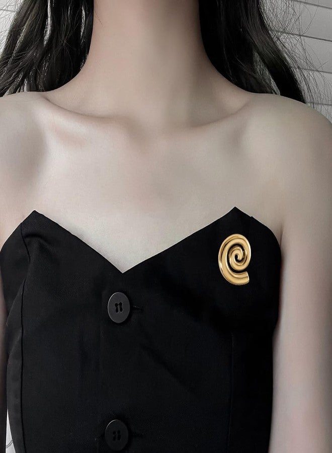 OIDIMS Simple Spiral Brooch Pin Minimalist Stainless Steel Lapel Pin for Women Men Vintage Geometric Swirl Collar Jewelry Polished Metal Unisex Suit Dress Corsage Accessory for Wedding Party Dancing (Gold-Tone) - Image 2