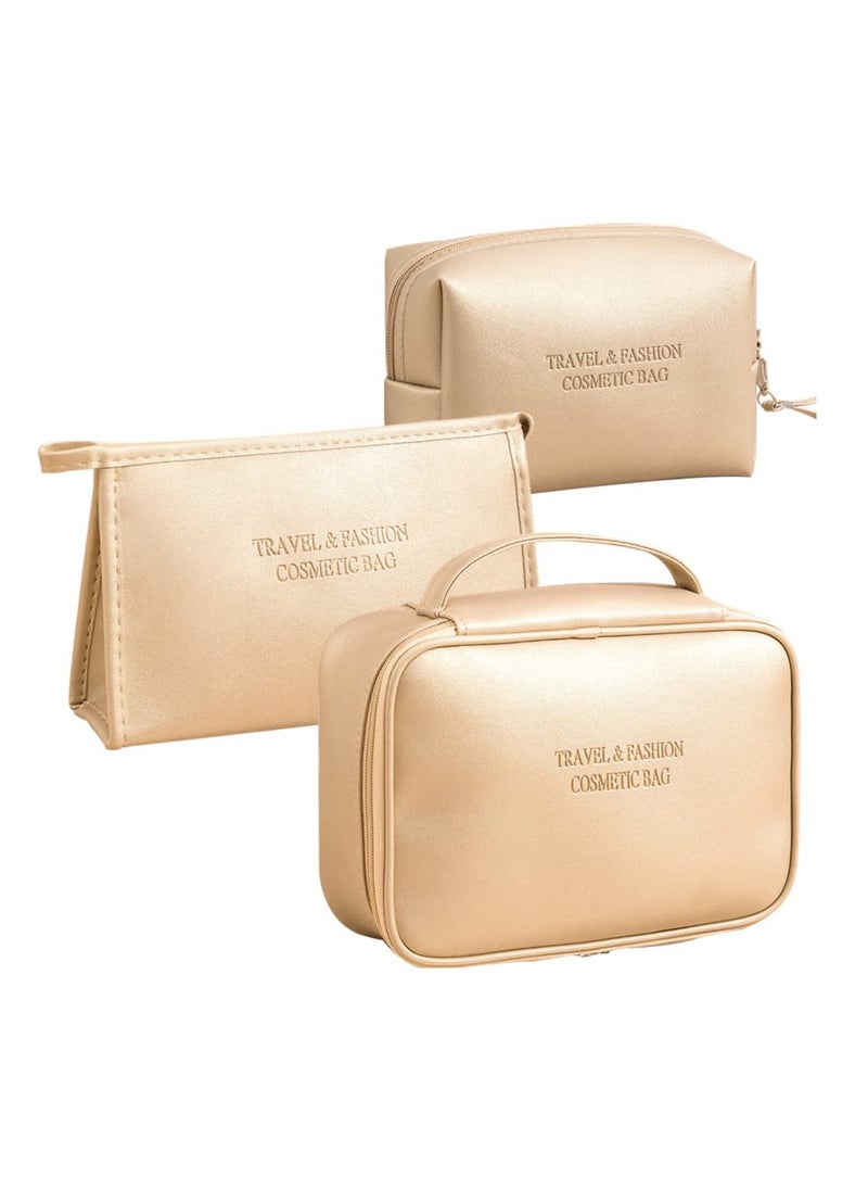 Generic Stylish Yellow 3-Piece Waterproof Makeup Bag Set for Women Perfect for Travel Toiletry and Cosmetic Organization  - Image 1