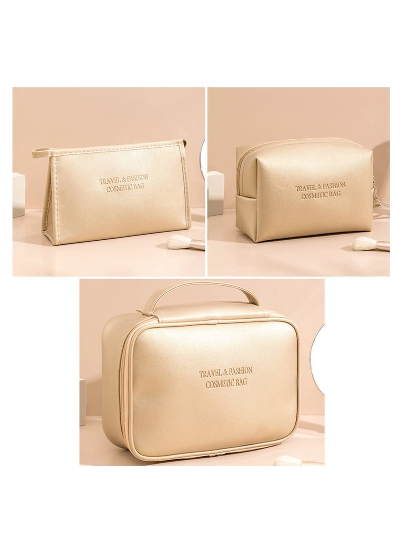 Generic Stylish Yellow 3-Piece Waterproof Makeup Bag Set for Women Perfect for Travel Toiletry and Cosmetic Organization  - Image 2