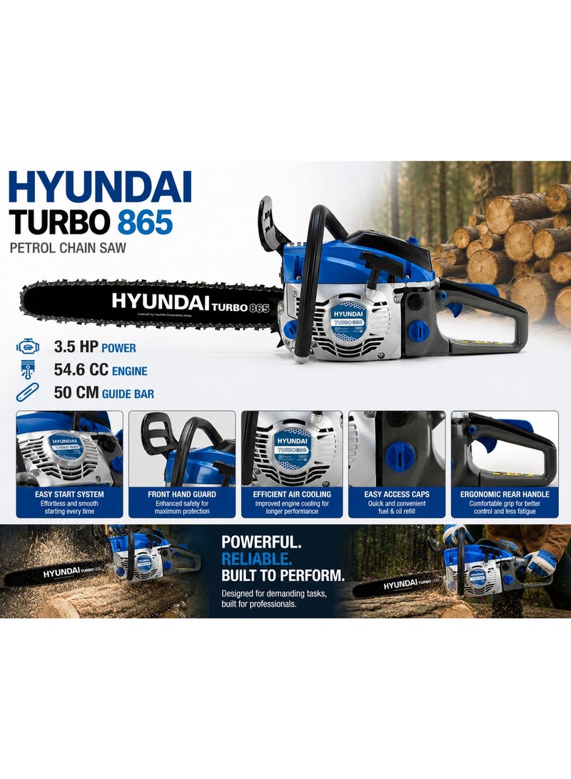 HYUNDAI Petrol Chainsaw Hyundai HY Turbo 865 54.6cc 3.5HP 50cm Guide Bar Professional Gasoline Chain Saw for Forestry and Heavy-Duty Wood Cutting - Image 2