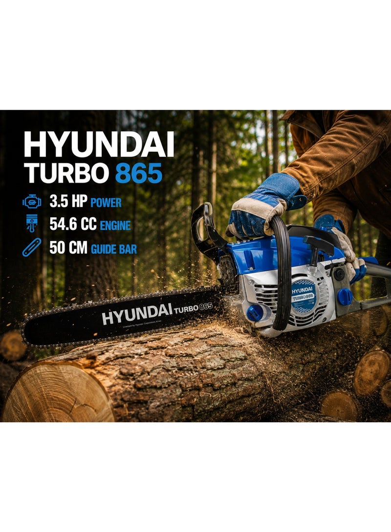 HYUNDAI Petrol Chainsaw Hyundai HY Turbo 865 54.6cc 3.5HP 50cm Guide Bar Professional Gasoline Chain Saw for Forestry and Heavy-Duty Wood Cutting - Image 4