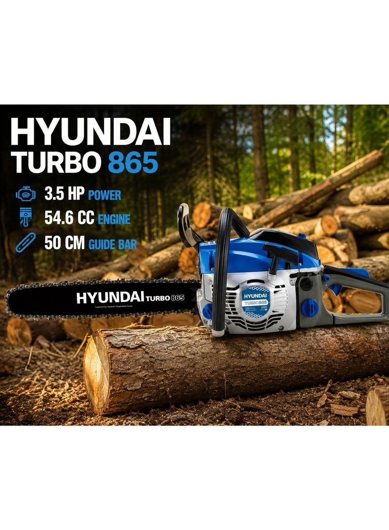 HYUNDAI Petrol Chainsaw Hyundai HY Turbo 865 54.6cc 3.5HP 50cm Guide Bar Professional Gasoline Chain Saw for Forestry and Heavy-Duty Wood Cutting - Image 5