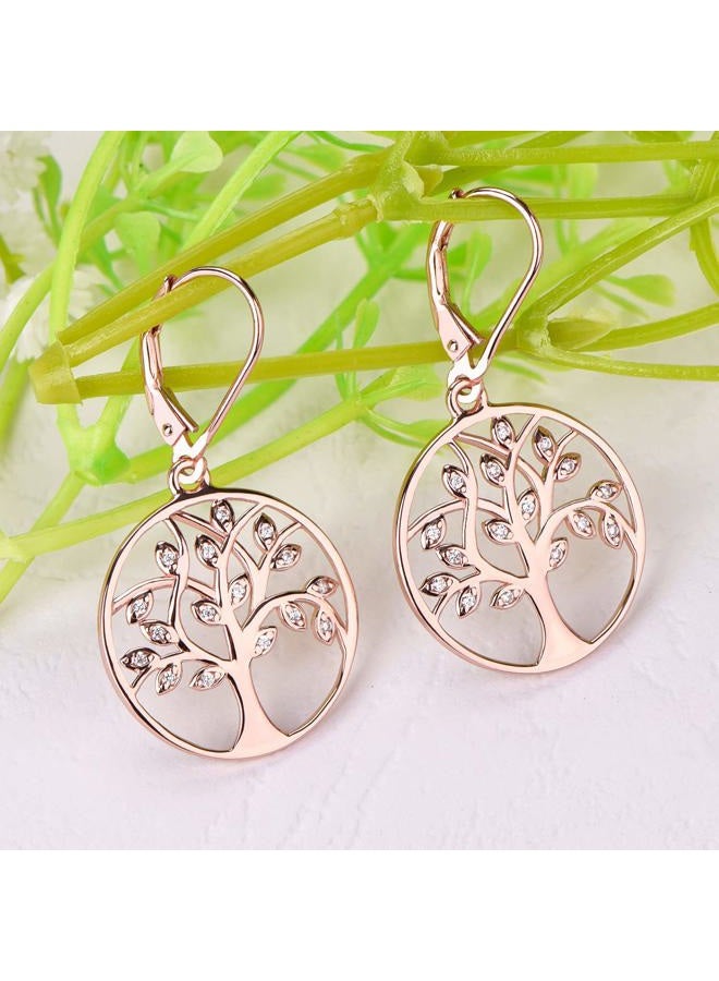 YL Dangle Drop Tree Earrings 925 Sterling Silver Tree of Life Leverback Earring Cubic Zirconia Created Emerald Green Jewelry - Image 4