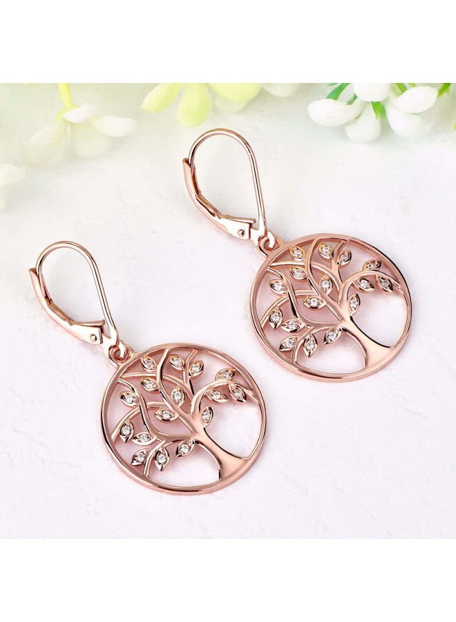YL Dangle Drop Tree Earrings 925 Sterling Silver Tree of Life Leverback Earring Cubic Zirconia Created Emerald Green Jewelry - Image 5