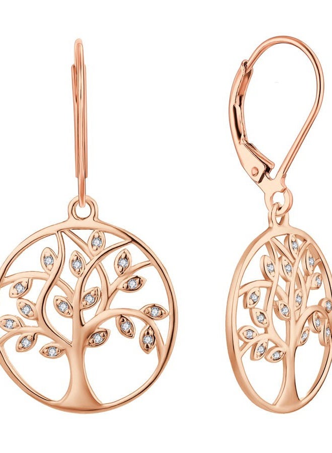 YL Dangle Drop Tree Earrings 925 Sterling Silver Tree of Life Leverback Earring Cubic Zirconia Created Emerald Green Jewelry - Image 1