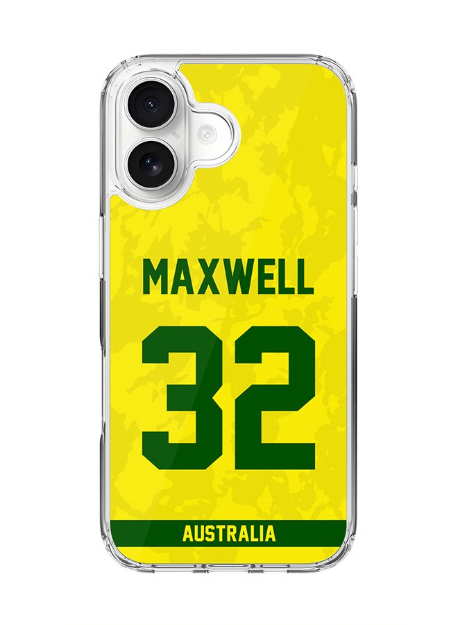 Stylizedd Classic Clear MagSafe Case for iPhone 17 , Hybrid Soft Case Flexible Edges Anti Drop TPU PC Gel Thin Transparent Cover [ Designed for iPhone 17 ] - Team Australia Glenn Maxwell, Jersey No 32