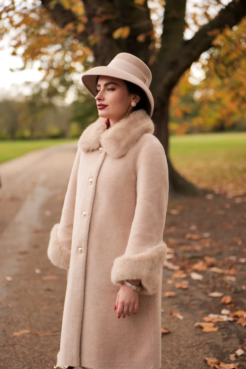 Santinni London  Monroe' Wool and Faux Fur Teddy Coat in Camel for Women | Best Price UAE