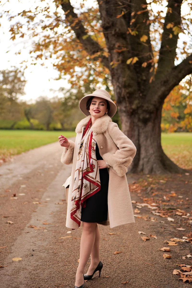Santinni London  Monroe' Wool and Faux Fur Teddy Coat in Camel for Women | Best Price UAE