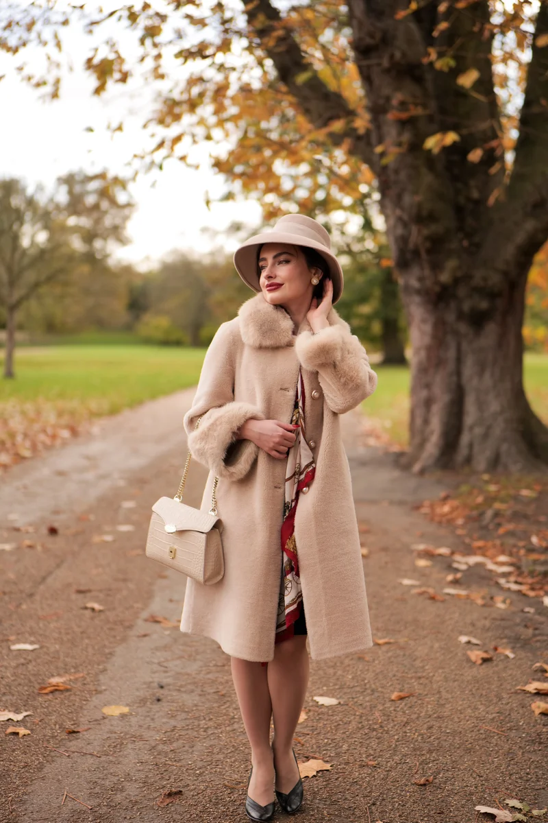 Santinni London  Monroe' Wool and Faux Fur Teddy Coat in Camel for Women | Best Price UAE