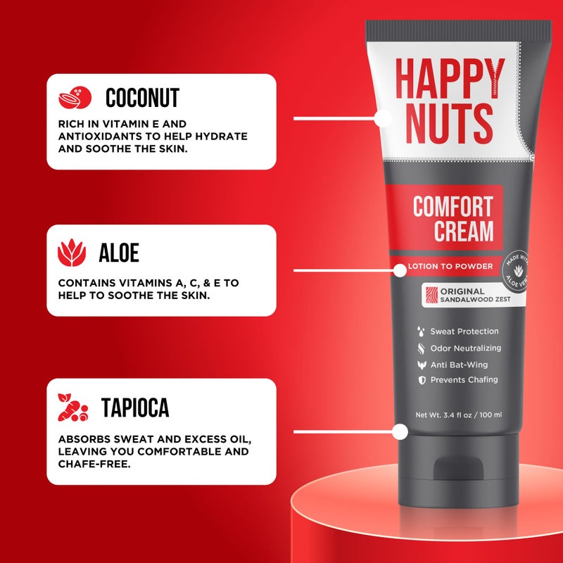 HAPPY NUTS Comfort Cream Deodorant For Men: Anti-Chafing Sweat Defense, Odor Control, Aluminum-Free Mens Deodorant & Hygiene Products for Men's Private Parts 3.4 Fl Oz (1 Pack), Original - Image 5