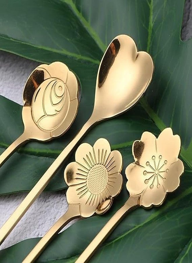 BLISS START Desert Spoon Coffee Spoon Flower Teaspoons Desserts Spoons Stainless Steel Reusable Tea Scoops Set for Kitchen Dessert House Cafe Or Bar (Set of 4 PCS). - Image 2