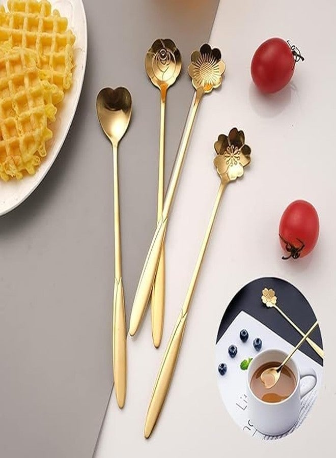BLISS START Desert Spoon Coffee Spoon Flower Teaspoons Desserts Spoons Stainless Steel Reusable Tea Scoops Set for Kitchen Dessert House Cafe Or Bar (Set of 4 PCS). - Image 5