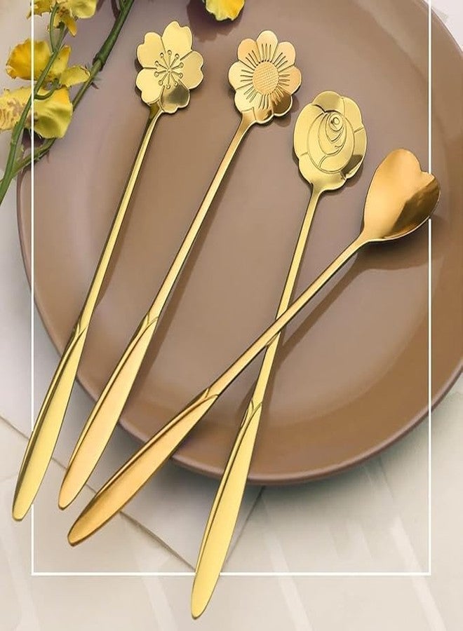 BLISS START Desert Spoon Coffee Spoon Flower Teaspoons Desserts Spoons Stainless Steel Reusable Tea Scoops Set for Kitchen Dessert House Cafe Or Bar (Set of 4 PCS). - Image 1