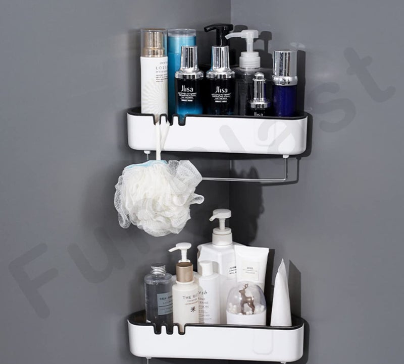 FunBlast Bathroom Rack Self Adhesive - Plastic Magic Sticker Series Self Adhesive Wall Mounted Bathroom Shelf with Towel Hanging Rod, Bathroom Accessories Holder Rack (Triangle) - Image 3