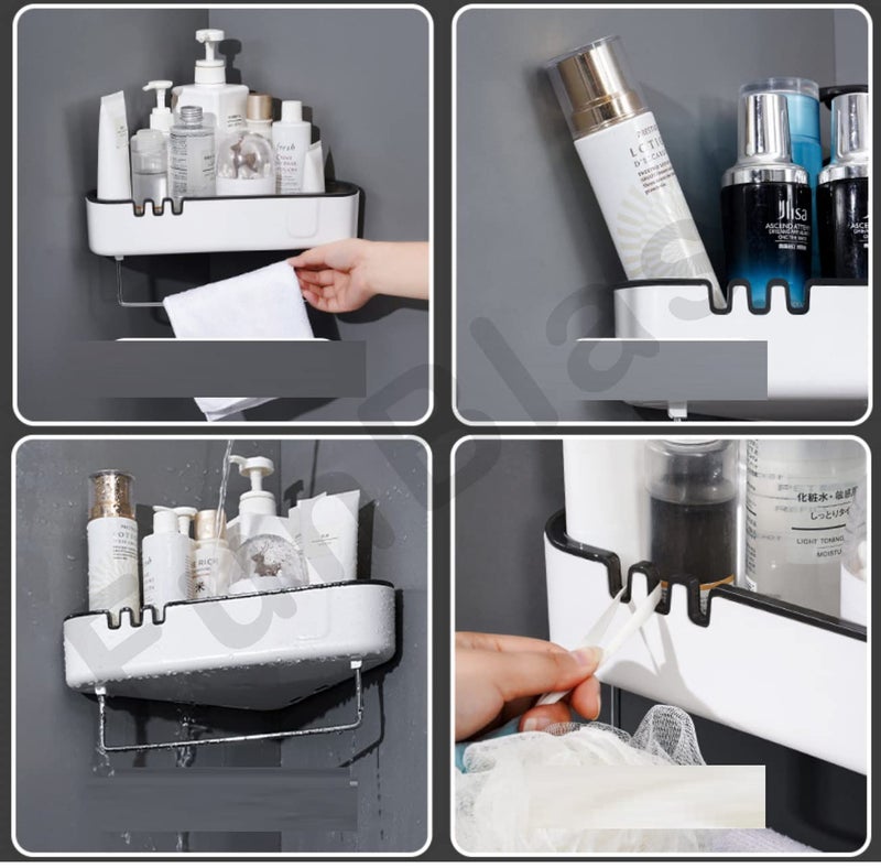 FunBlast Bathroom Rack Self Adhesive - Plastic Magic Sticker Series Self Adhesive Wall Mounted Bathroom Shelf with Towel Hanging Rod, Bathroom Accessories Holder Rack (Triangle) - Image 4