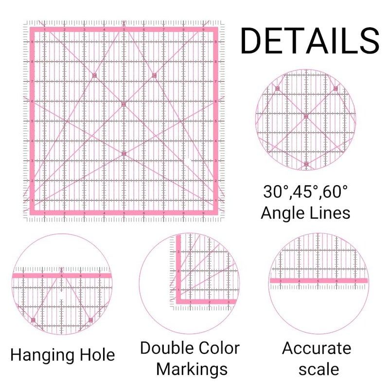 HUIFARI Quilting Rulers,5 Quilting Square Rulers(2.5",3.5", 5", 6", 8"),Quilting Rulers and Templates - Image 3