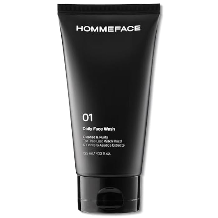 HommeFace Men’s Daily Face Wash - Gentle Facial Cleanser for Deep Cleansing & Purifying - Korean Skincare Technology with Collagen, Witch Hazel & Cica Extracts, 4.22 fl oz - Image 1