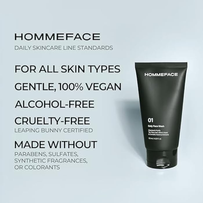 HommeFace Men’s Daily Face Wash - Gentle Facial Cleanser for Deep Cleansing & Purifying - Korean Skincare Technology with Collagen, Witch Hazel & Cica Extracts, 4.22 fl oz - Image 5