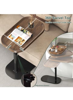 XiuWoo C Shaped Side Table Adjustable Height, 360°Swivel C Shaped End Table, Couch Side Tables That Slide Under, Small Coffee C Table End Table for Sofa Bed Bathtub, Rotating Elevate Tabletop (black)  - Image 5