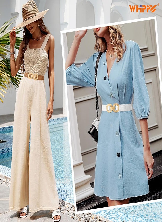 WHIPPY Straw Woven Elastic Belt for Women Boho Stretch Waistband with Gold Buckle Braid Belts for Dress, Brown, XL - Image 5