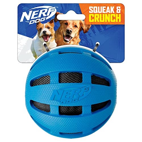 Nerf Dog Crunch and Squeak Rubber Ball Dog Toy Single MediumLarge Blue - Image 1