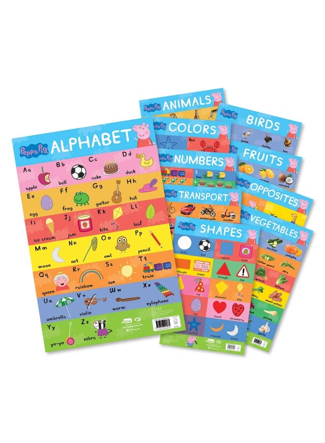 Peppa Pig - My First Early Learning Charts : Learning With Peppa (10 Charts - Alphabet, Animals, Birds, Colors, Fruits, Numbers, Opposites, Shapes, Transport, Vegetables)