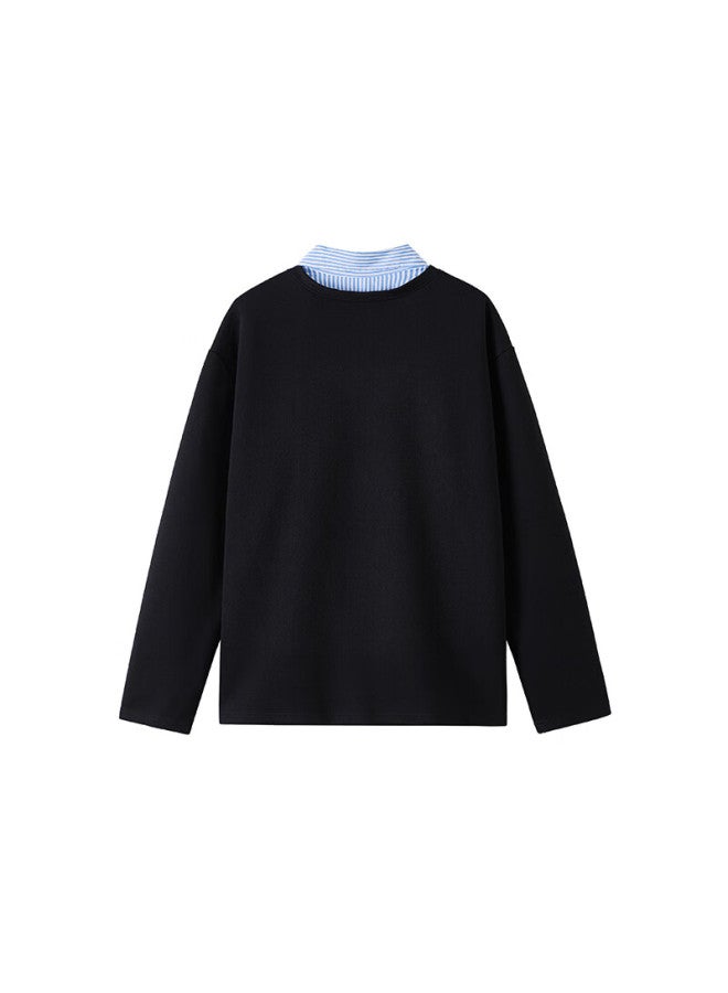 Swamp Area Men's Two-in-one Spliced Collar Pullover Sweatshirt Spring Autumn Loose Fit Casual Couple Hoodie Swt329 Gray M - Image 4