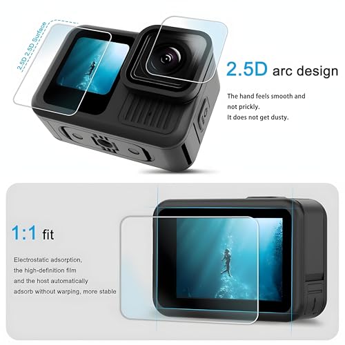 OHAYO Military Strength Tempered Glass Screen Protector For GoPro Hero 9/10/11/12| 9H+ Hardness, Strong Protection, Full Screen Edge-to-Edge Cover, Scratch Resistant, Bubble-Free Install, Ultra HD Clarity,With installation kit, Complete Set Of 3 Glass - Image 2