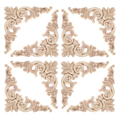 Aiminjey 20 Pcs Decorative Wood Appliques and Onlay Embellishments for Furniture 3.1inch Wooden Carved Corner Applique Decal DIY Unpainted for Furniture Wardrobe Mirror Photo Frame Closet Decoration - Image 1