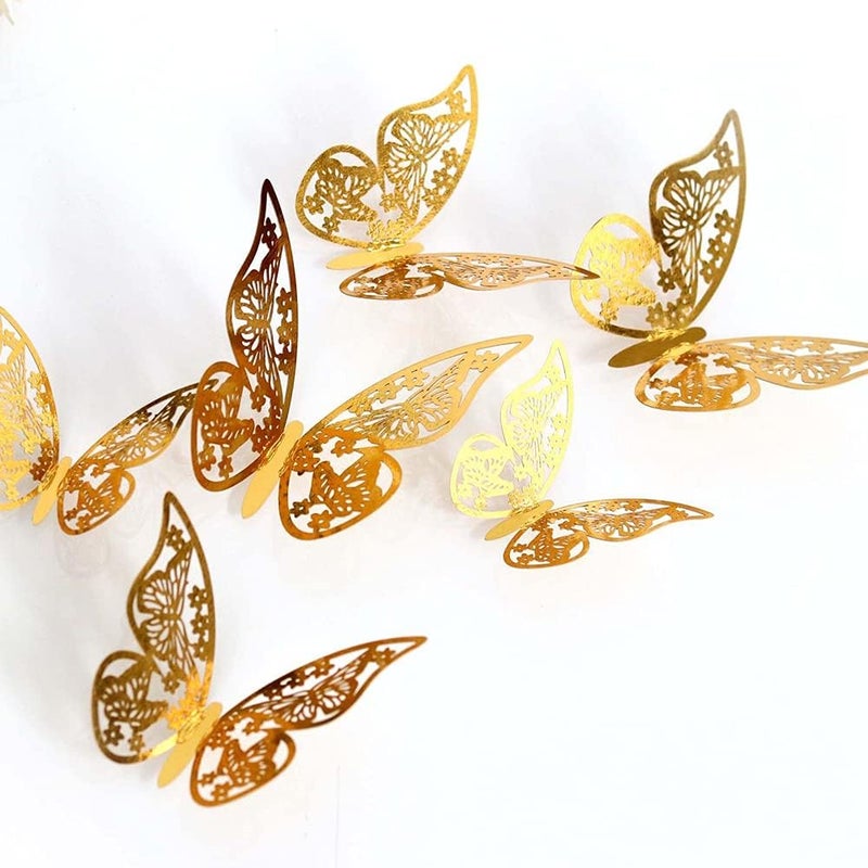 woobles 6D Butterfly Wall Stickers,Double-Sided Golden Three-Dimensional Decoration 6D Butterfly,Art Decor DIY Decals Room Wall Decoration 6D Wall Decals Classroom Offices Bathroom - Image 2