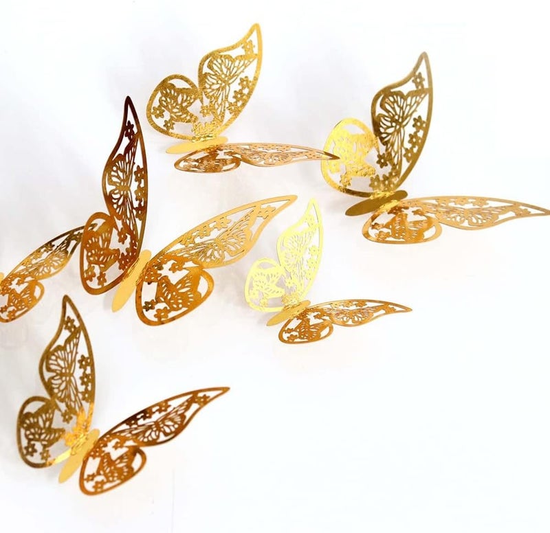 woobles 6D Butterfly Wall Stickers,Double-Sided Golden Three-Dimensional Decoration 6D Butterfly,Art Decor DIY Decals Room Wall Decoration 6D Wall Decals Classroom Offices Bathroom - Image 4