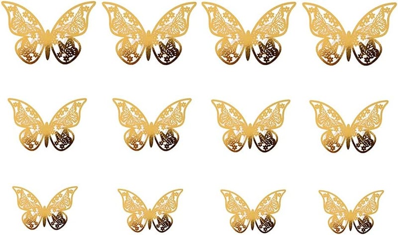 woobles 6D Butterfly Wall Stickers,Double-Sided Golden Three-Dimensional Decoration 6D Butterfly,Art Decor DIY Decals Room Wall Decoration 6D Wall Decals Classroom Offices Bathroom - Image 1
