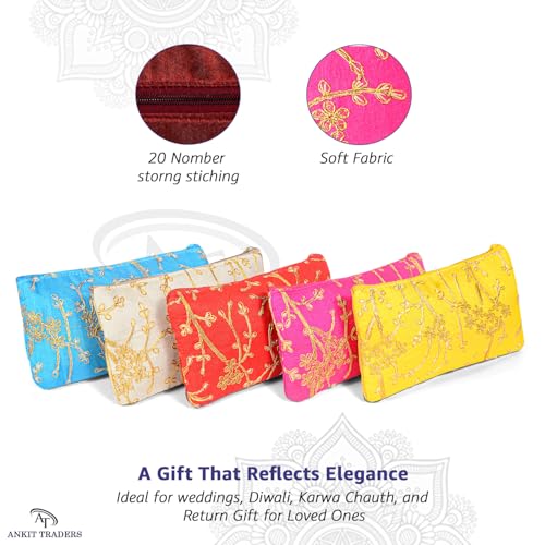 AT Ankit Traders Traditional Embroidered Zipper Purse for Women Pack of 6 | Return Gifts for Baby Shower, Haldi, Mehendi, Wedding | Multicolor Ethnic Pouch Set - Image 3