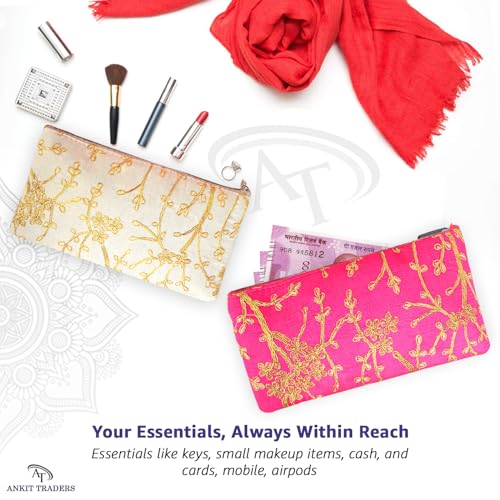 AT Ankit Traders Traditional Embroidered Zipper Purse for Women Pack of 6 | Return Gifts for Baby Shower, Haldi, Mehendi, Wedding | Multicolor Ethnic Pouch Set - Image 2