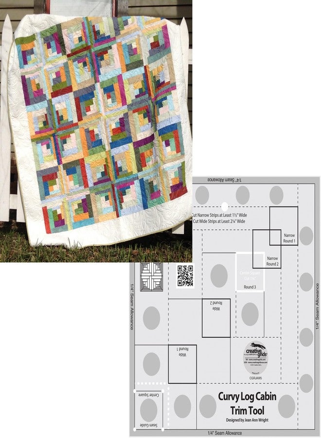 Creative Grids Bundle of Curvy Log Cabin Trim Tool 8in Finished Blocks and Cut Loose Press Carousel Curvy Log Cabin Quilt Pattern - Image 1