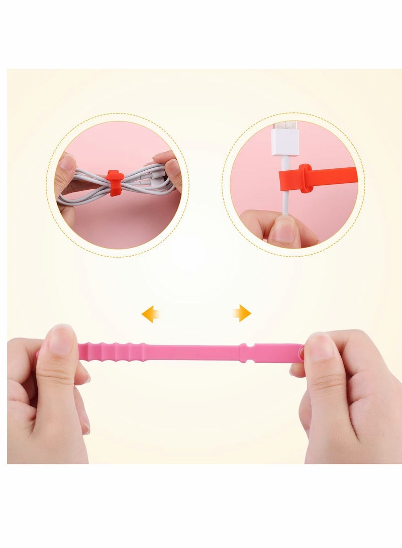 Cord Organizers, 4.5 Inch Reusable Wire Ties Cord Organizer Straps Elastic Silicone Cord Organizer Cable Straps for Cords Phone Charging Cable Wire Labels Headphones 20pcs  (5 Colors) - Image 4