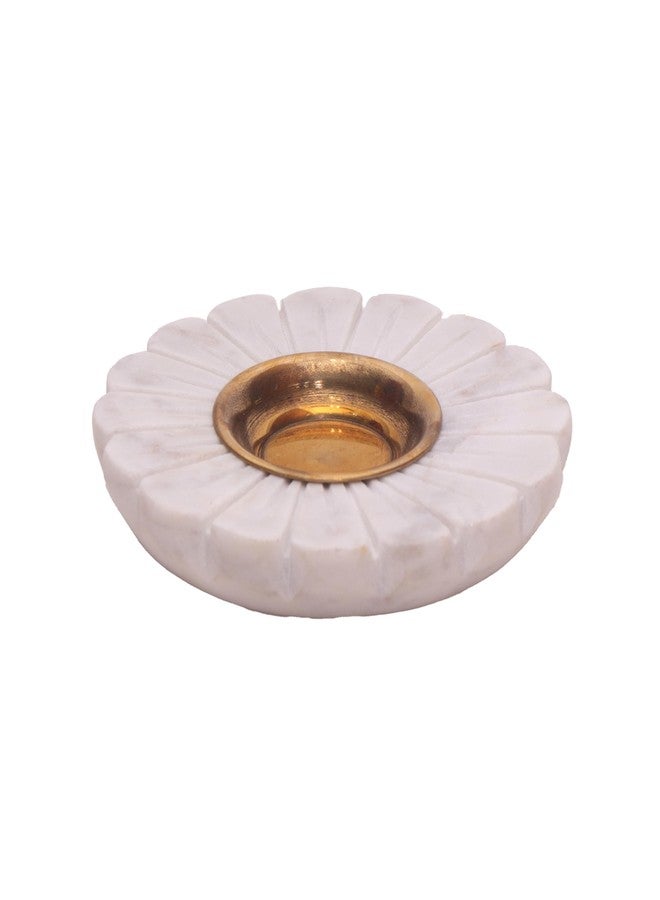 DECORAGE Handcrafted White Marble and Brass Decorative Plate - Intricate Floral Design for Home Décor Office Dining & Gifting - Elegan Durable and Unique Accent Piece for Any Space (Style 2)