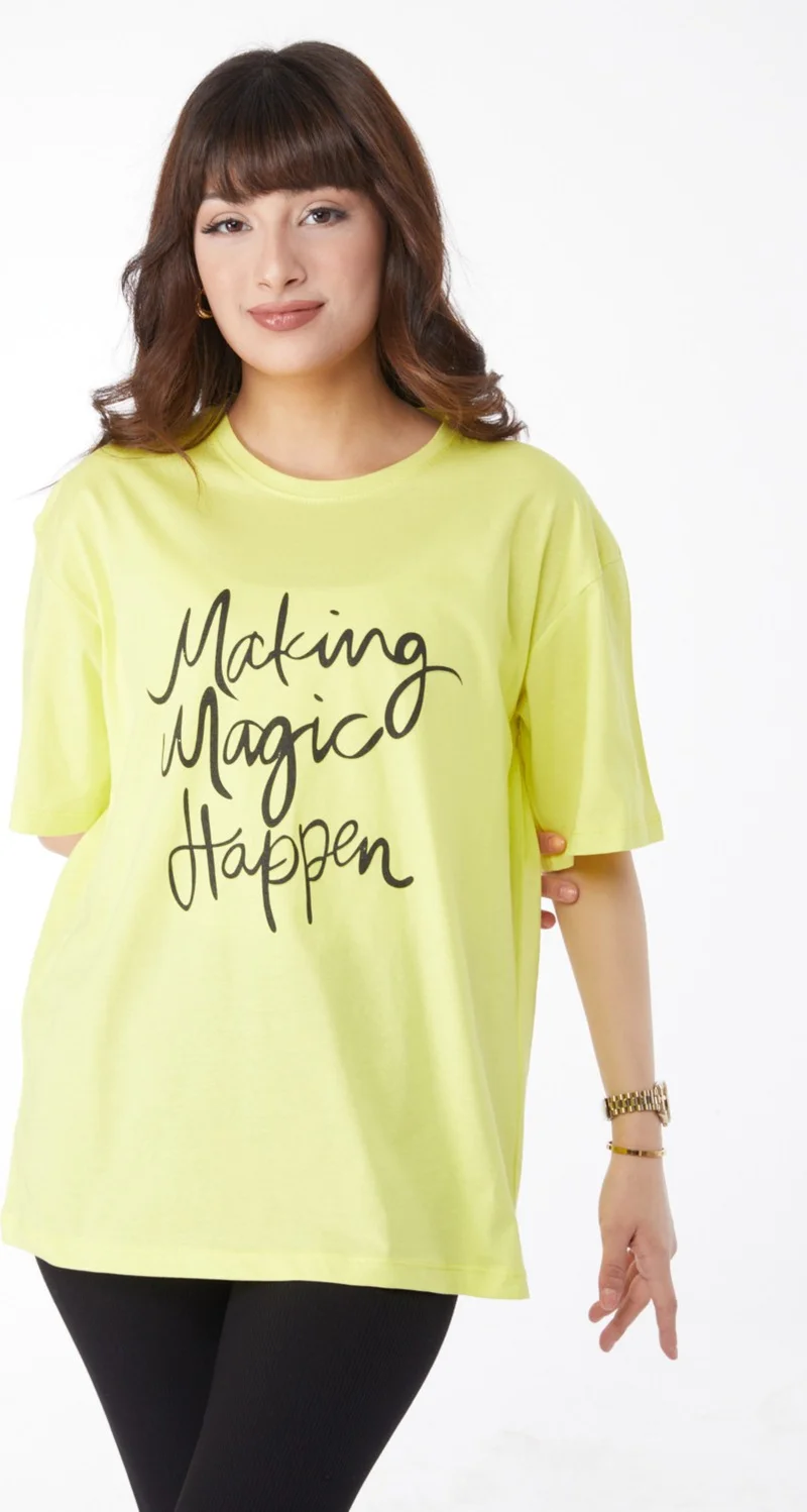 Tofisa Plain Crew Neck Women's Green Printed T-Shirt - 25173