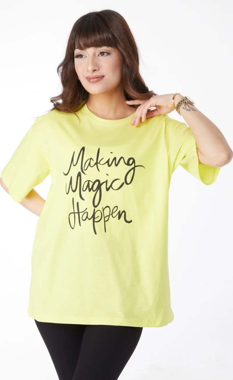 Tofisa Plain Crew Neck Women's Green Printed T-Shirt - 25173