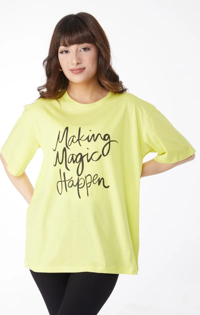Tofisa Plain Crew Neck Women's Green Printed T-Shirt - 25173