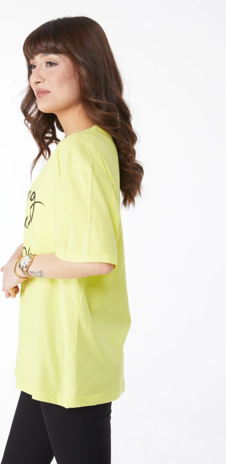 Tofisa Plain Crew Neck Women's Green Printed T-Shirt - 25173