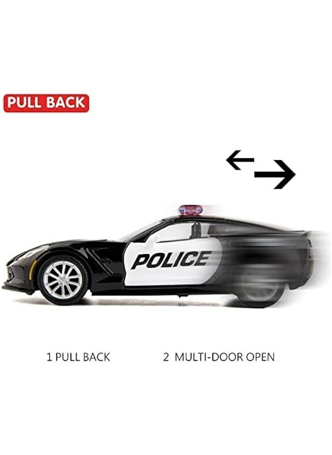 Generic - 1/36 Scale Corvette Police Car Model, Zinc Alloy Die-Cast Pull Back Vehicles Kid Toys for Boy Girl Gift (Corvette Police Car) - Image 1