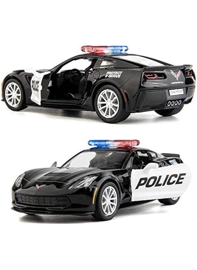 Generic - 1/36 Scale Corvette Police Car Model, Zinc Alloy Die-Cast Pull Back Vehicles Kid Toys for Boy Girl Gift (Corvette Police Car) - Image 1