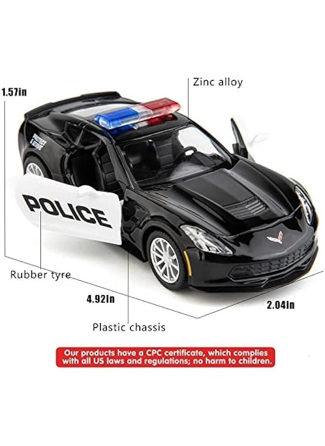 Generic - 1/36 Scale Corvette Police Car Model, Zinc Alloy Die-Cast Pull Back Vehicles Kid Toys for Boy Girl Gift (Corvette Police Car) - Image 1